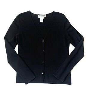 Joseph A Solid Black Cardigan Sweater Long Sleeve V Neck